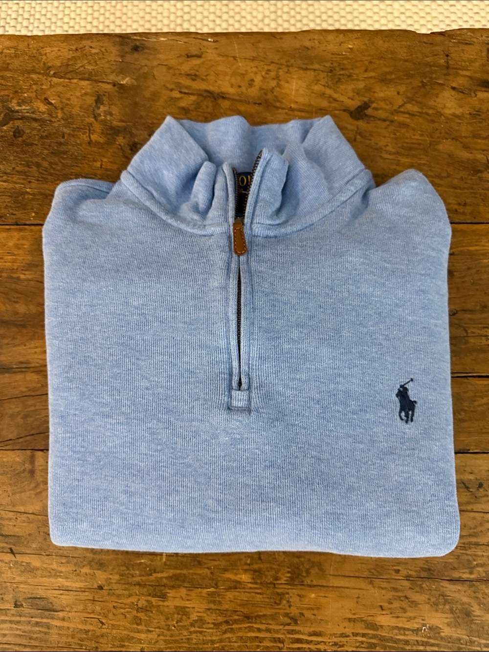 Polo  Ralph Lauren Blue Quarter Zip Estate Rib Sweater Navy Pony Size L